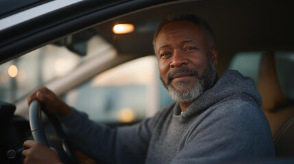 A father sitting in his parked car outside a hospital, gripping the steering wheel as he gathers emotional strength before visiting a loved one — vulnerability, family crisis, and quiet internal