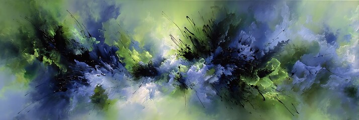 Abstract Blue Green Black Paint Splash Artwork Horizontal Canvas