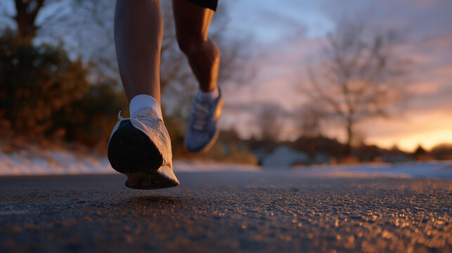 A runner resisting winter excuses and lacing up shoes to head out into the cold, breath visible in the early morning air — mental toughness, fitness discipline, and dedication despite discomfort. - Powered by Adobe