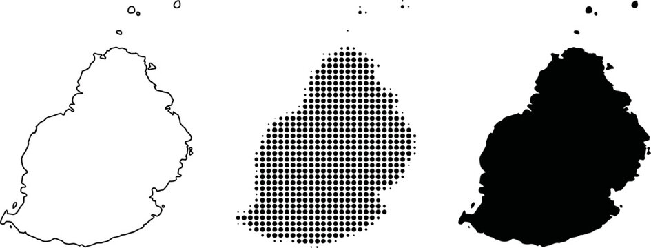Mauritius Map Set Silhouette Outline Halftone