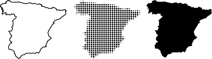 Obraz premium Spain Map Outline, Dots and Silhouette Collection