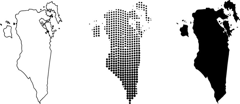 Bahrain Map Collection - Outline, Dotted and Silhouette