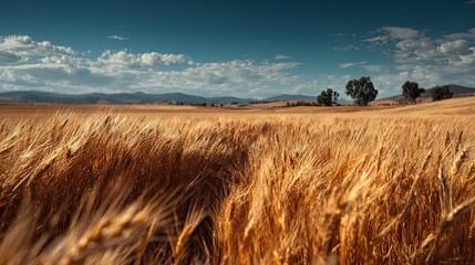 Obraz premium Sunny Wheat Field Stretching Toward the Horizon