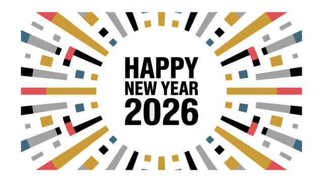 New Year Celebration 2026: Festive graphic design announces the arrival of 2026 with a burst of color and a hopeful message of joy and celebration. 