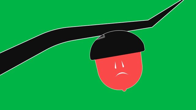 Red apple falling from tree branch on green screen chromakey background. Classic 2D animated cartoon animation perfect for gravity, nature, autumn, fruit, or Newton physics concepts.