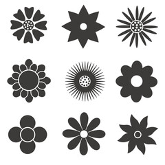 Silhouette Flowers Icons Vector Set – Minimalist Floral Silhouettes, Flower Buds, Decorative Nature Elements, Vector Clipart for Logos, Posters, Invitations, Web Design, and Creative Projects