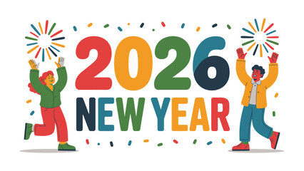 New Year's Celebration: Joyful figures celebrate the arrival of the New Year, surrounded by festive fireworks and colorful confetti. Symbolizing the excitement and optimism of a fresh start.