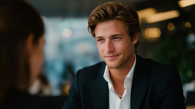 A CEO mentoring a young professional in a quiet corner of the office, offering guidance with open body language — leadership development, talent growth, and supportive executive culture. cinematic