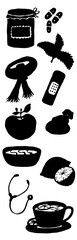 Black and white vector illustration set of Halloween pumpkin food iconsBlack and white vector illustration set of Halloween pumpkin food icons