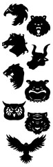 A vector set of black and white hair and feathers for cartoon animal silhouettes and wildlife icon designs