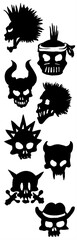 Set of animal silhouettes including cat, bat, and skull vector art for black horror Halloween illustration design