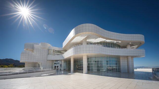 Modern White Architectural Building Exterior With Sunlight