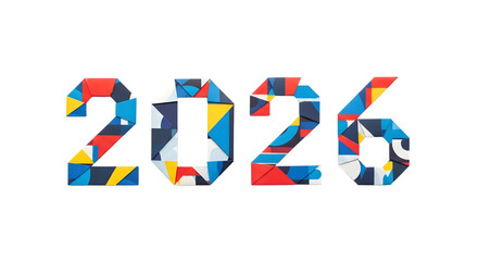 Colorful geometric patterned 2026 number isolated on transparent background