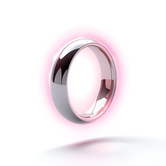 Sleek futuristic metallic ring with highly polished surface, smooth reflective curves.
