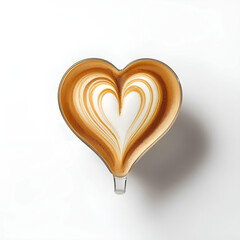 Heart-shaped design composed of delicate coffee foam swirls, rich brown tones.