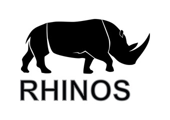 Silhouette of a rhinoceros on a white background for design and branding