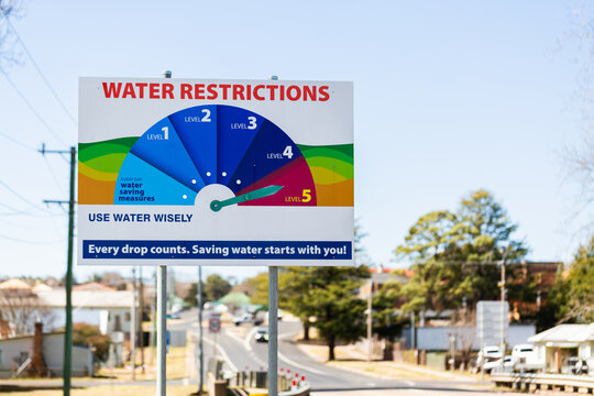 Water restrictions level sign in rural Australian town of Glen Innes 