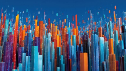 datadriven approaches transforming modern economics abstract digital visualization with vibrant bars representing data metrics against a blue background