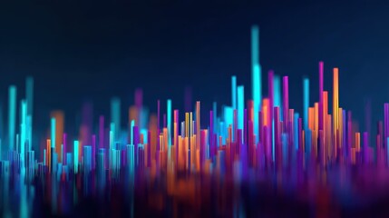 datadriven approaches transforming modern economics abstract digital visualization with vibrant bars representing data metrics against a blue background