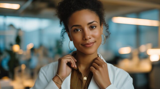 A scientist in a cutting-edge laboratory adjusting a flag pin on their lab coat before presenting research, symbolizing innovation-driven patriotism rooted in national progress and scientific