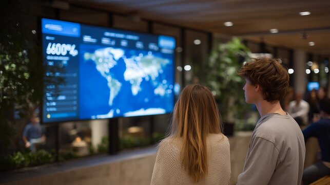 A startup team watching their digital dashboard light up with new markets opening, celebrating as global pins “expand” across an animated map — business growth, international expansion, and