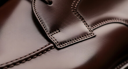 Close up of a shiny brown leather shoe
