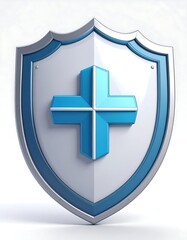 Fototapeta premium A 3D rendered image of a shield with a medical symbol. A blue and white cross sits in the center
