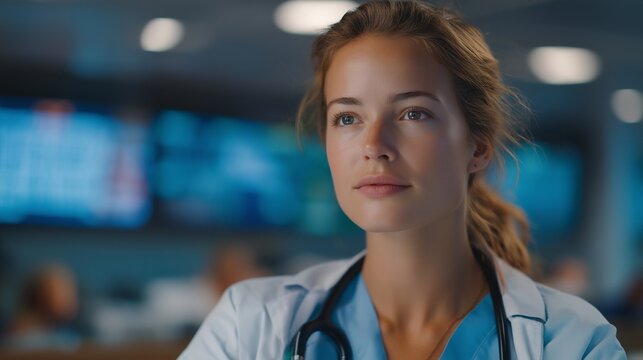 A doctor in an overwhelmed ER assessing multiple patients at once, sweat on their brow as alarms beep from every direction &mdash; medical crisis overload, emergency healthcare, and life-or-death