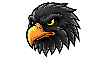 Fototapeta premium Majestic and powerful black eagle head illustration with a sharp yellow beak and intense gaze, symbolizing strength, leadership, and unwavering determination