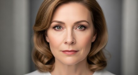 Obraz premium Elegant portrait of a confident woman with natural makeup and styled