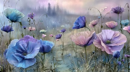 Pastel Poppies In A Misty Forest