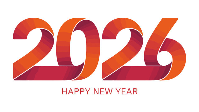 New Year 2026 Celebration: A vibrant ribbon design with 2026 boldly displayed, sending cheerful wishes for a Happy New Year. Embodying hope and a fresh start for the upcoming year.
