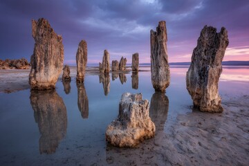 Sunrise Reflections On Tufa Towers At Mono Lake