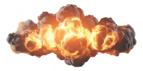 Fiery orange explosion cloud isolated on a transparent background