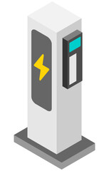 EV充電スタンド、充電ステーションのアイソメトリックイラスト。ベクターイラスト。