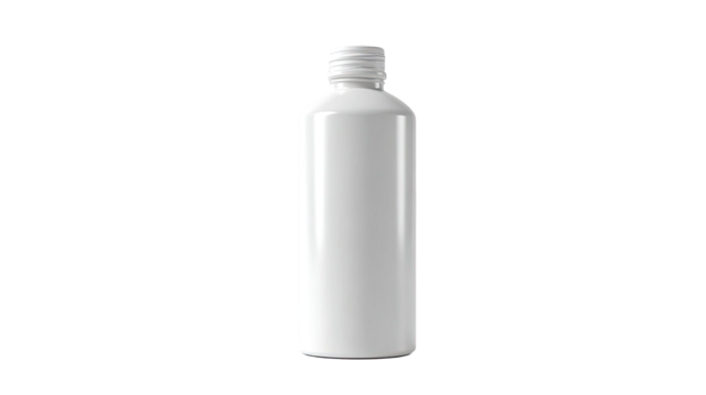 White blank plastic medicine container bottle with cap isolated on white background