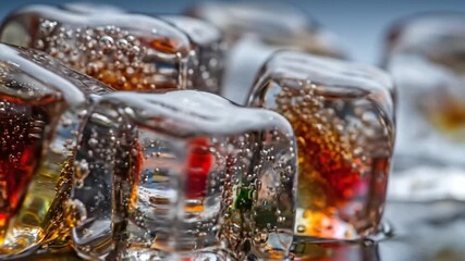 Refreshing Carbonated Drink with Melting Ice Cubes and Bubbly Fizz, Close-up Macro Shot - Powered by Adobe