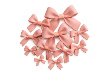 Pink ribbon bows in various sizes creating a decorative border, a collection of elegant textile elements