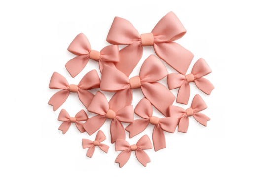 Pink ribbon bows in various sizes creating a decorative border, a collection of elegant textile elements