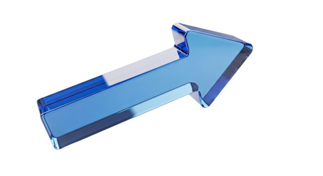 Transparent Blue Glass 3D Arrow Floating on White