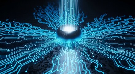 High-Tech Blue Circuit Lines Representing Data Transmission.