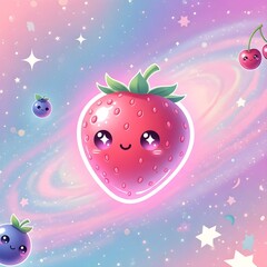 Galaxy Strawberry Dream – Cute Pastel Cosmic Fruit Illustration
