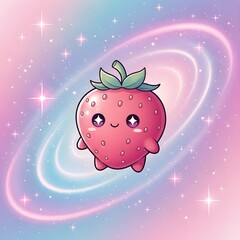 Galaxy Strawberry Dream – Cute Pastel Cosmic Fruit Illustration
