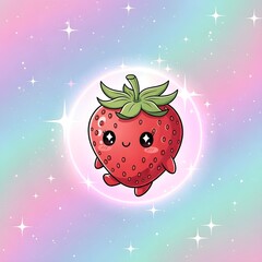 Galaxy Strawberry Dream – Cute Pastel Cosmic Fruit Illustration
