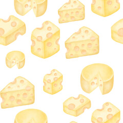 Cheese seamless watercolor pattern for food themes