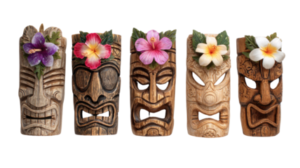 Wooden mask isolated on white with fresh baked sugar pastry and delicious pink flower decoration