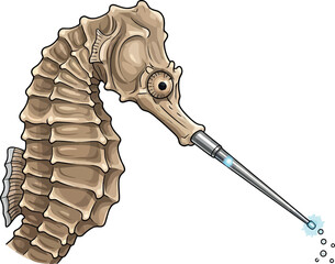 Steampunk seahorse illustration a unique vector design perfect for fantasy and science fiction themes