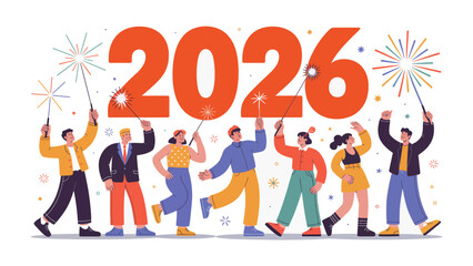 New Year 2026 Celebration: A lively depiction of unity and celebration as people light up the New Year with fireworks, symbolizing new beginnings, fresh starts, and anticipation for the year ahead.