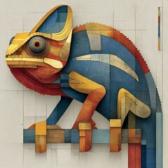 Colorful Geometric Chameleon Wall Art Modern Mosaic Sculpture