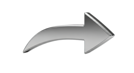 Silver Thick Forward Curve 3D Arrow on White
